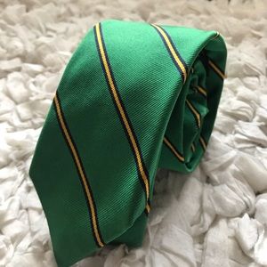 J Crew Green Striped Silk Necktie
